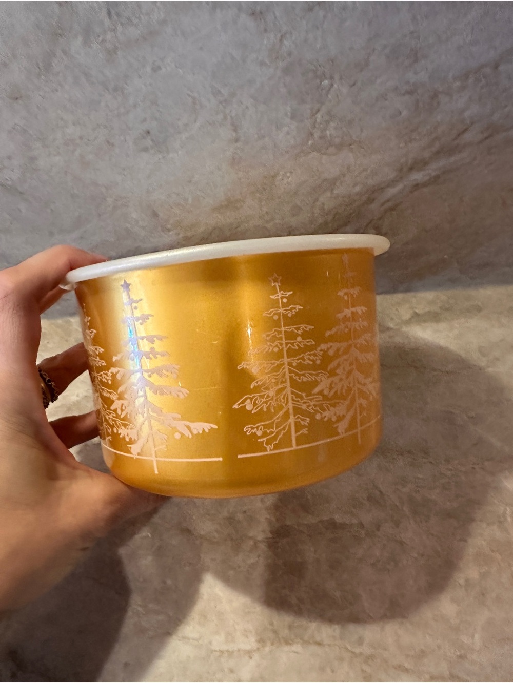 Vintage Tupperware Christmas Gold White Trees Container